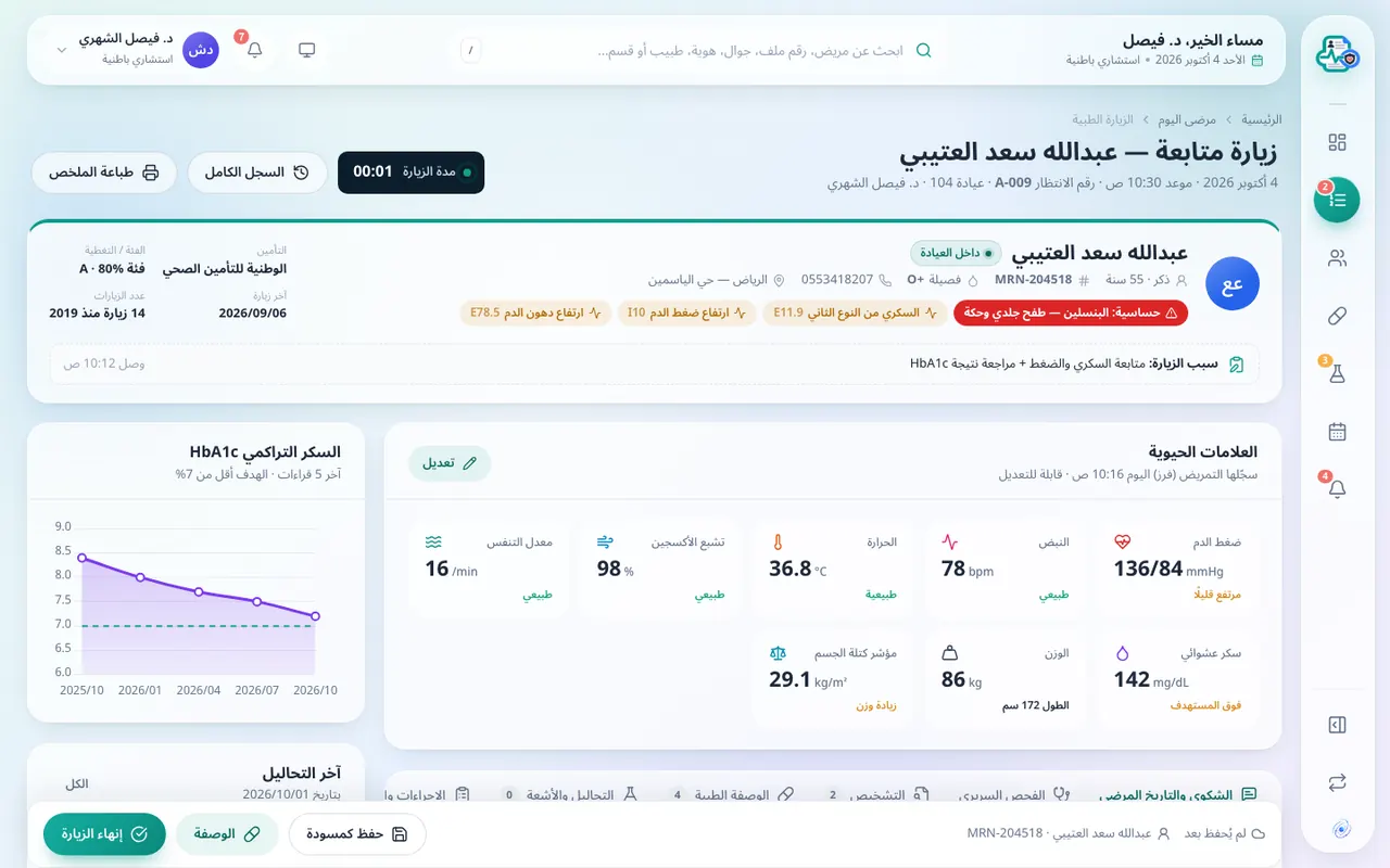 شاشة زيارة الطبيب (الملف الإلكتروني)