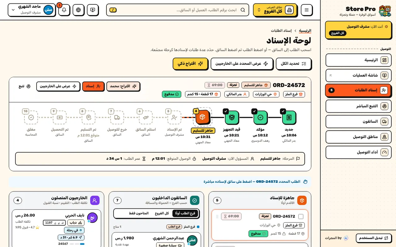 لوحة إسناد الطلبات للسائقين